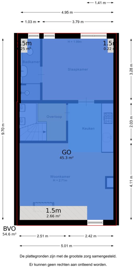 Plattegrond, 3e Oosterstraat 1C 2